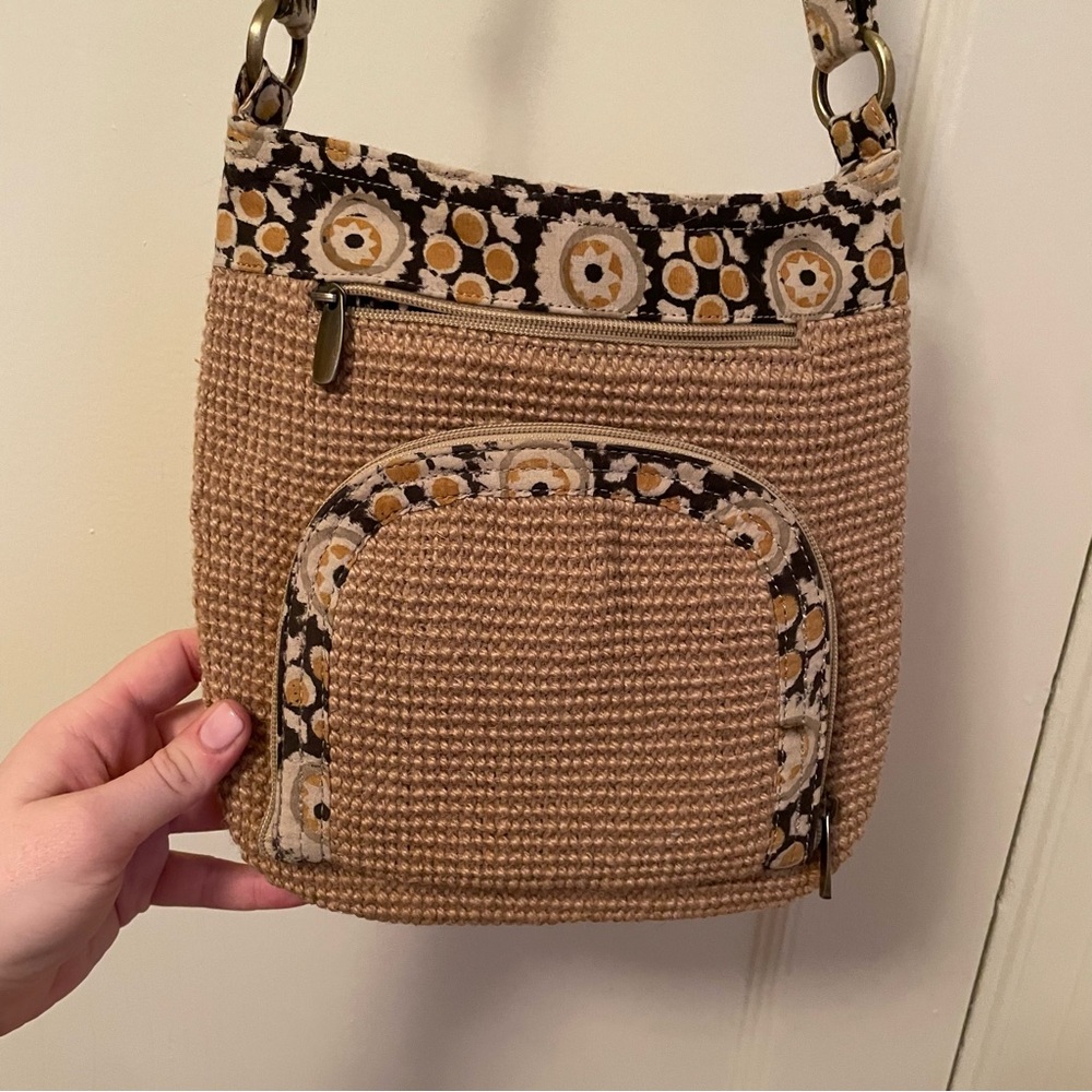 GreenJute “Hipster” Crossbody Bag - beige navy - zipper